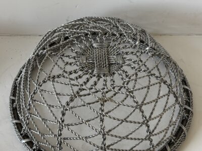 Vintage chain link wire woven round basket 12" tray