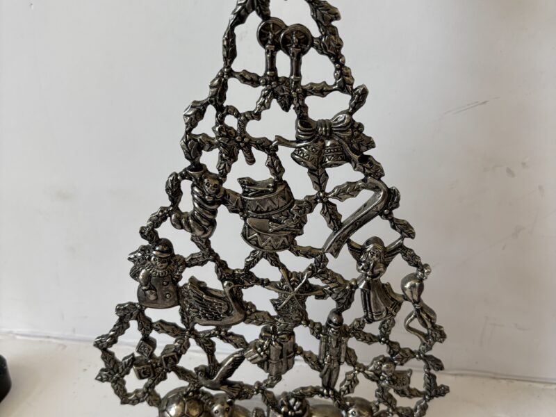 Vtg 9" tall silverplate Christmas tree decorative candle holder