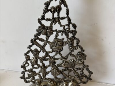 Vtg 9" tall silverplate Christmas tree decorative candle holder