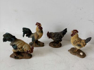 Lot of four small 3" ceramic chickens rooster hens collector figurine