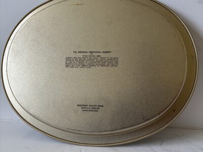 VTG Oval collectible tin tray with currier and Ives American homestead summer