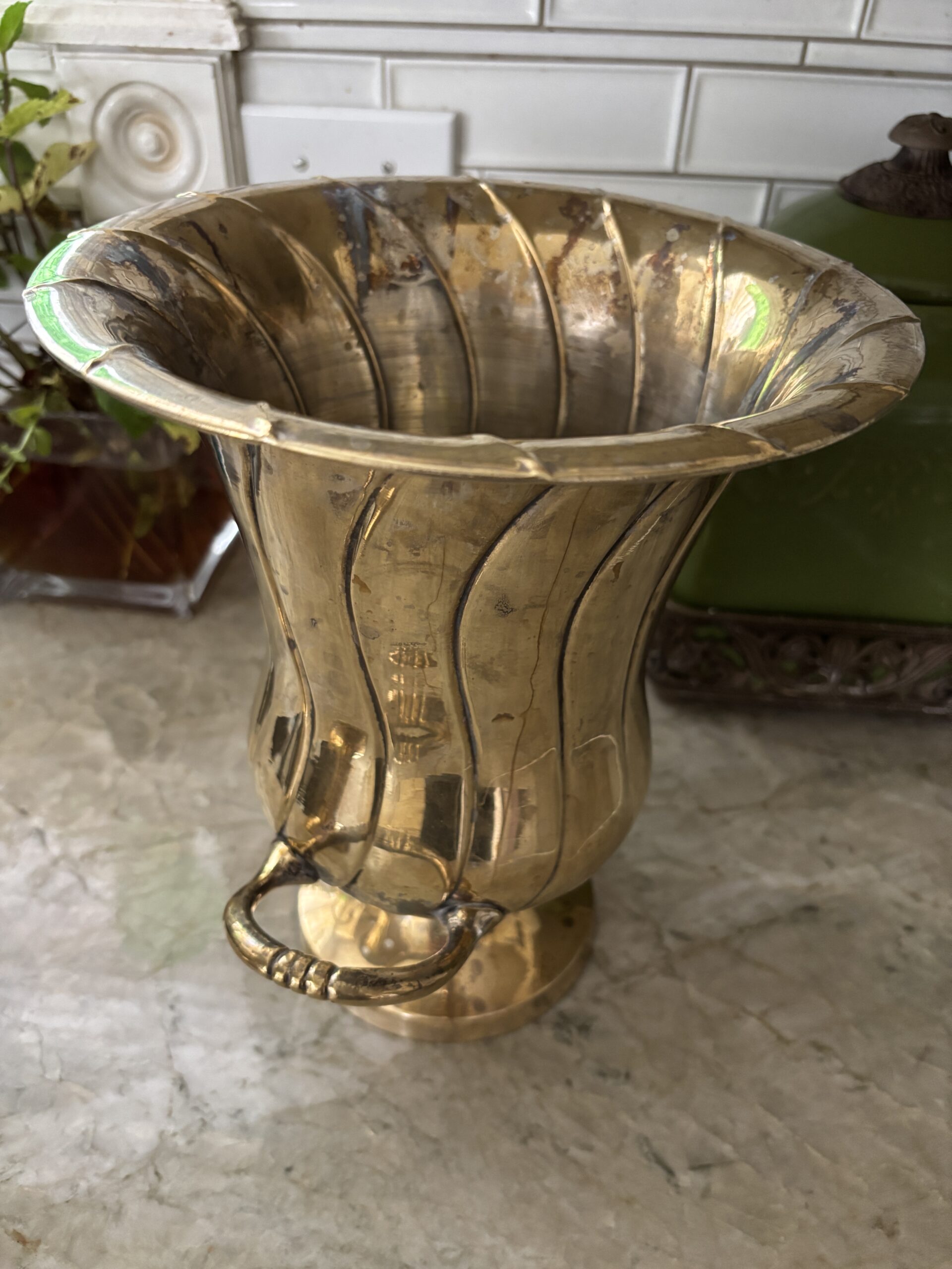 Pair of metal Silverplate or brass! Planters or Urns