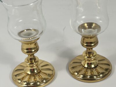 Pair of weighted Baldwin candle holder with glass votive