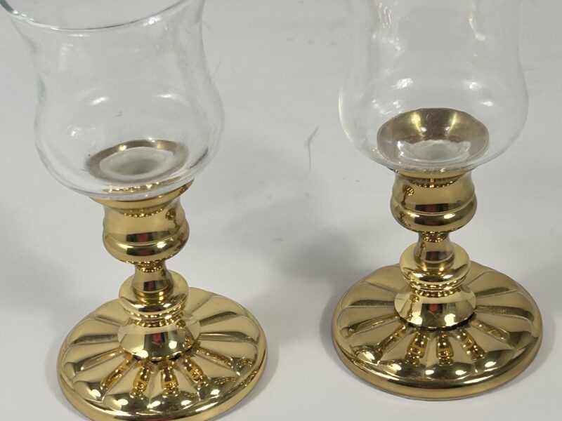 Pair of weighted Baldwin candle holder with glass votive