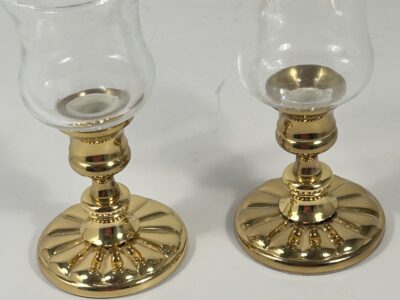 Pair of weighted Baldwin candle holder with glass votive