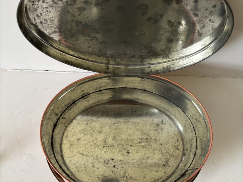 Vintage oval tin box or basket with lid Victorian SD veneer in lid