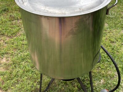 SOLD Bayou Classic 82 qt stainless steel pot with basket plus accessories