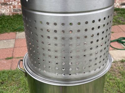 SOLD Bayou Classic 82 qt stainless steel pot with basket plus accessories