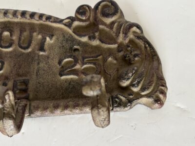 Cast iron Wall Hanger with 4 Hooks Vintage sign "Haircut and Shave"