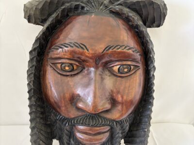 Rastafarian Man Head sculpture on wood Jamaican Art