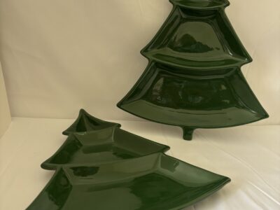 Pair of 14" porcelain Christmas Tree shaped trays