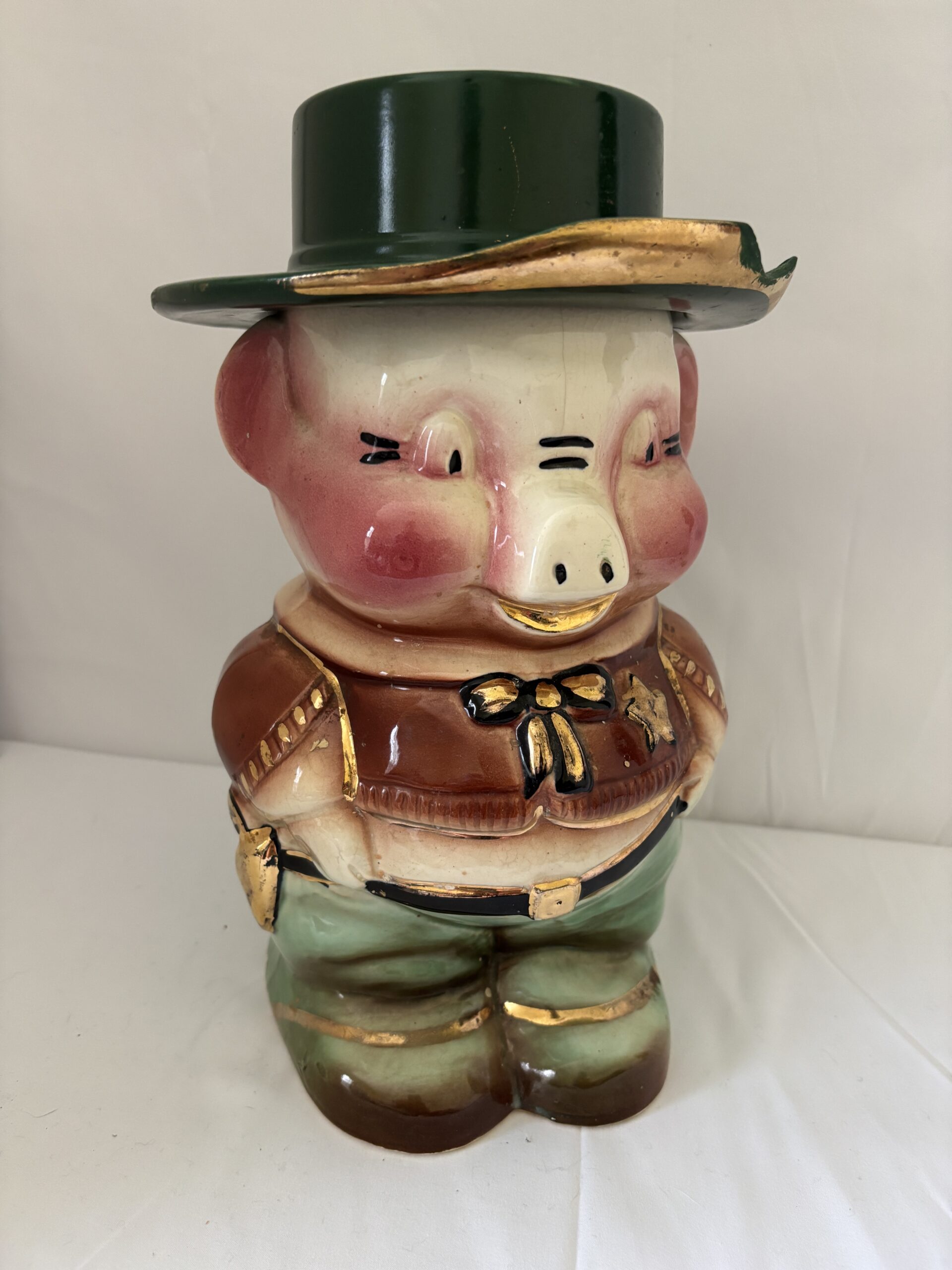 Vintage 1950s porcelain cookie jar Sheriff Pig