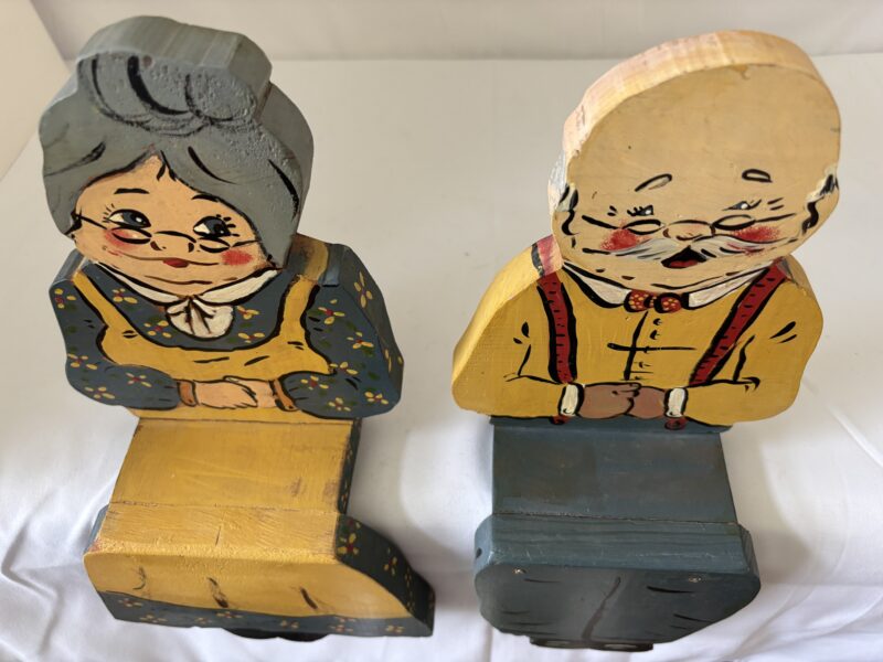 Vintage Grandma and Grandpa wooden shelf sitters