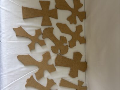 Lot of 13 Unpainted Cutout wooden crosses to decorate