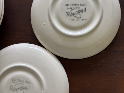 Metlox Poppytrail California Fruit 6" Saucer white porcelain with vine or branch with leaves graphics