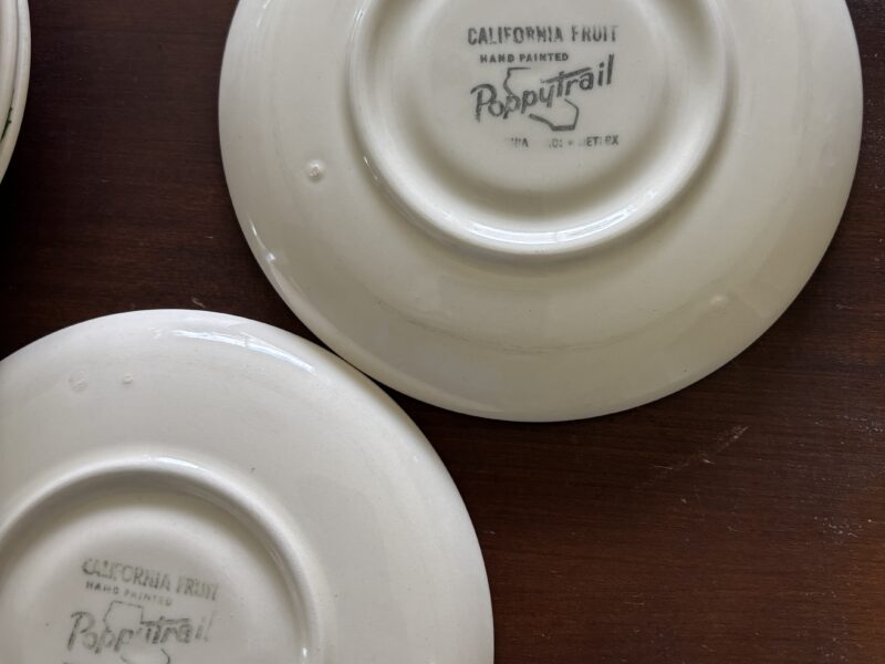 Metlox Poppytrail California Fruit 6" Saucer white porcelain with vine or branch with leaves graphics