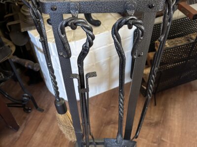 Fireplace Tool set Poker Shovel Tongs Broom with Stand in Twisted Iron design