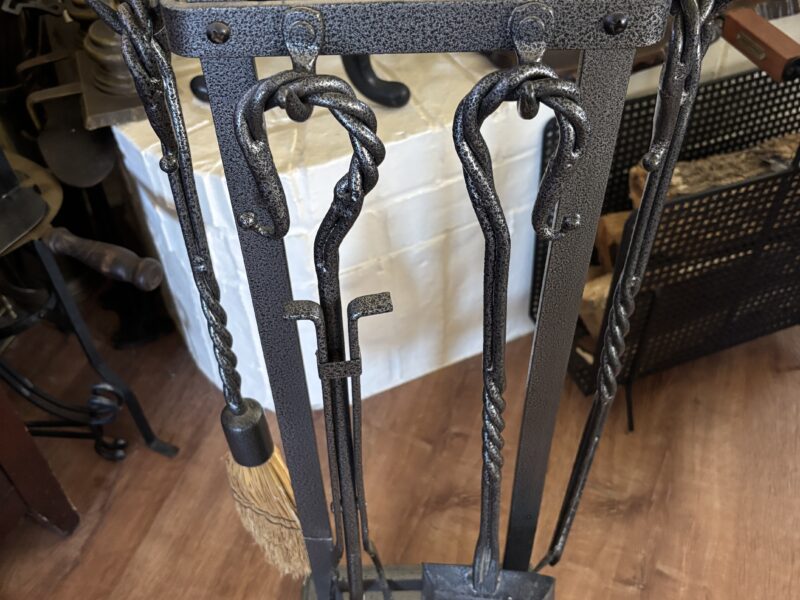 Fireplace Tool set Poker Shovel Tongs Broom with Stand in Twisted Iron design