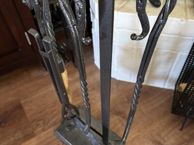 Fireplace Tool set Poker Shovel Tongs Broom with Stand in Twisted Iron design