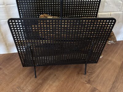 Fireplace Log rest / black metal log basket with wooden handle