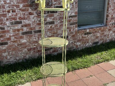 SOLD Metal yellow round 64" tall wrought iron 4-tier Shelf