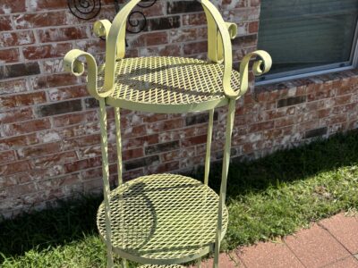 SOLD Metal yellow round 64" tall wrought iron 4-tier Shelf