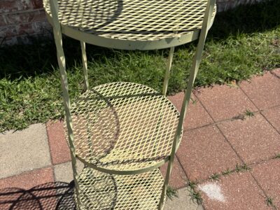 SOLD Metal yellow round 64" tall wrought iron 4-tier Shelf