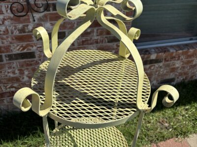 SOLD Metal yellow round 64" tall wrought iron 4-tier Shelf