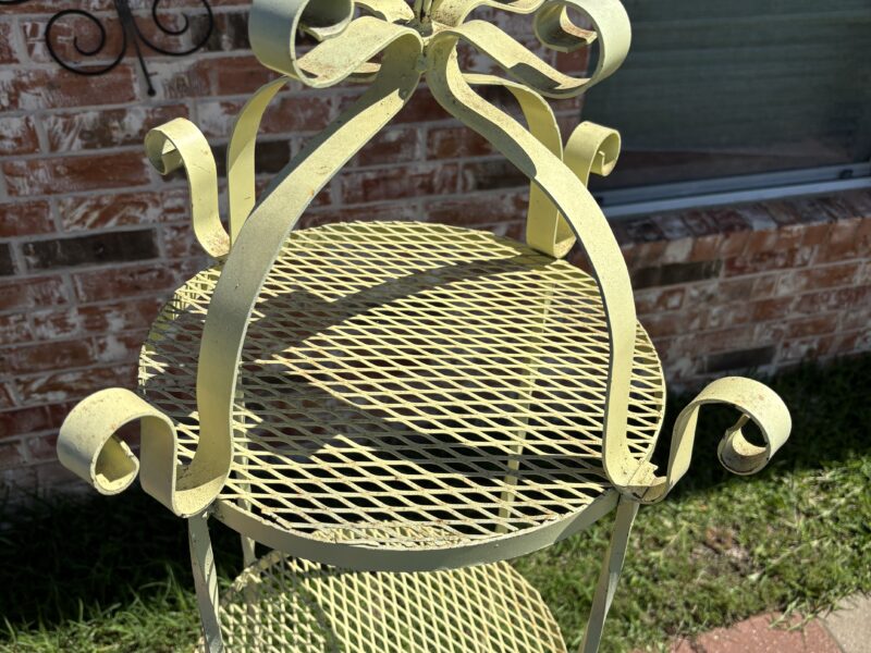 SOLD Metal yellow round 64" tall wrought iron 4-tier Shelf