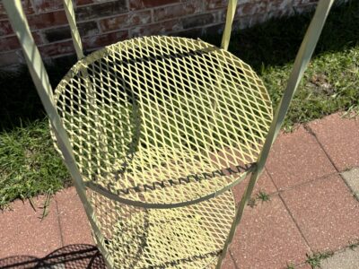 SOLD Metal yellow round 64" tall wrought iron 4-tier Shelf