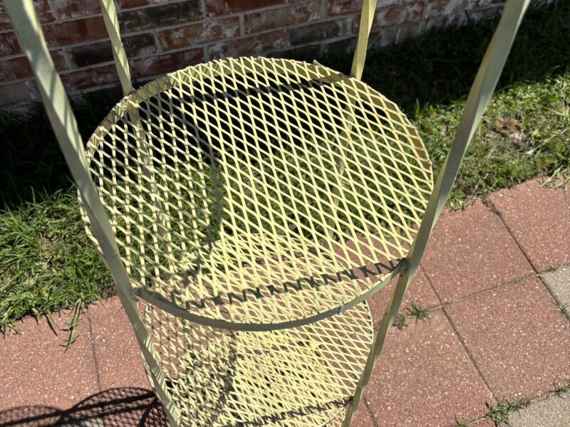 SOLD Metal yellow round 64" tall wrought iron 4-tier Shelf