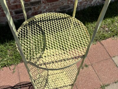 SOLD Metal yellow round 64" tall wrought iron 4-tier Shelf