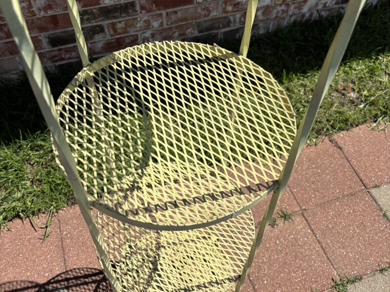 SOLD Metal yellow round 64" tall wrought iron 4-tier Shelf