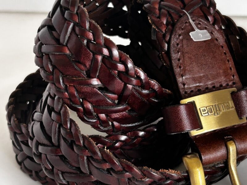 Nautica Brown and Gold Braided Leather Belt 38