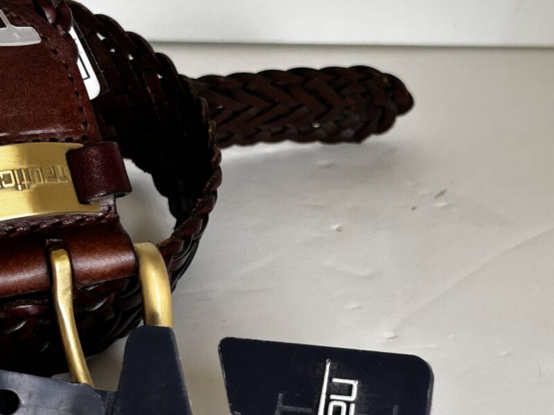Nautica Brown and Gold Braided Leather Belt 38