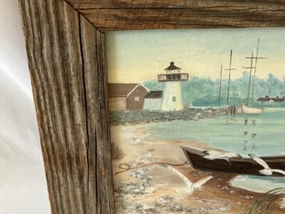 Sea view with lighthouse and boat Painting original oil on canvas